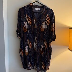 Ava Sky Leaf Print Button-Up Shirt dress